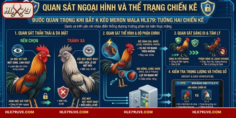 Kèo Meron Wala HLX79 - Cẩm Nang Chi Tiết Cho Người Mới 3 Quan sát ngoại hình và thể trạng chiến kê khi chơi Meron Wala HLX79
